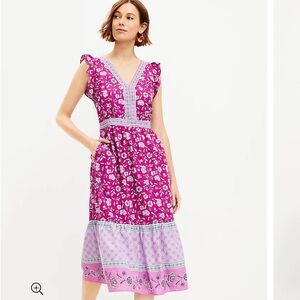 Loft Pink Ruffle Floral Summer Dress